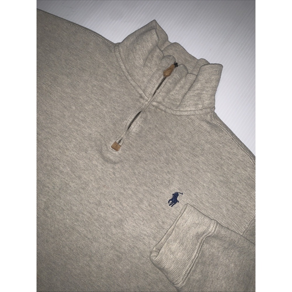 Polo Ralph Lauren Mens Quarter Zip Sweater Pullover Light Gray Size Medium Pony